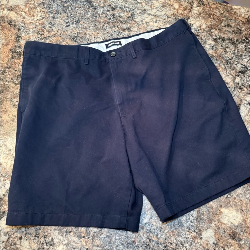 Lands' End Men's Navy Flat Front Casual Shorts